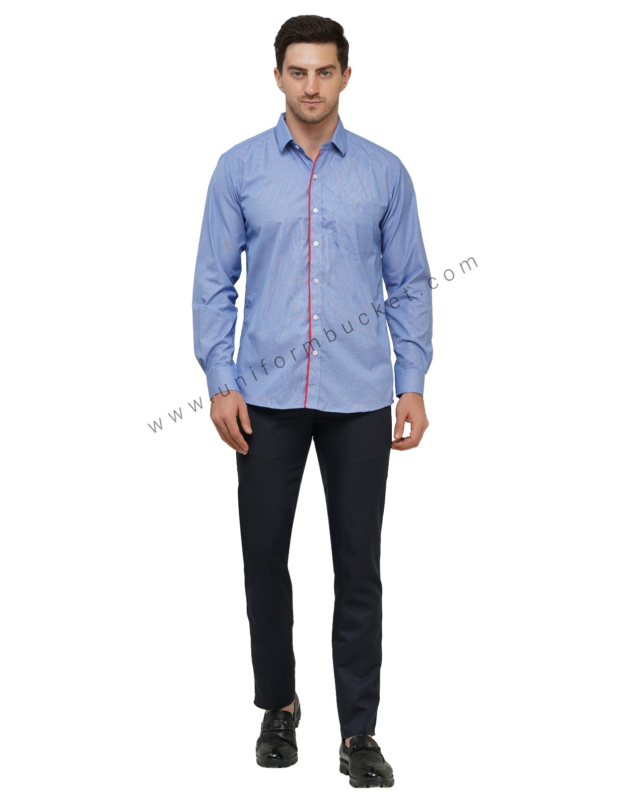 MALE BLUE DOTTED SHIRT WITH RED TRIM FULL SLEEVE thumbnail 4